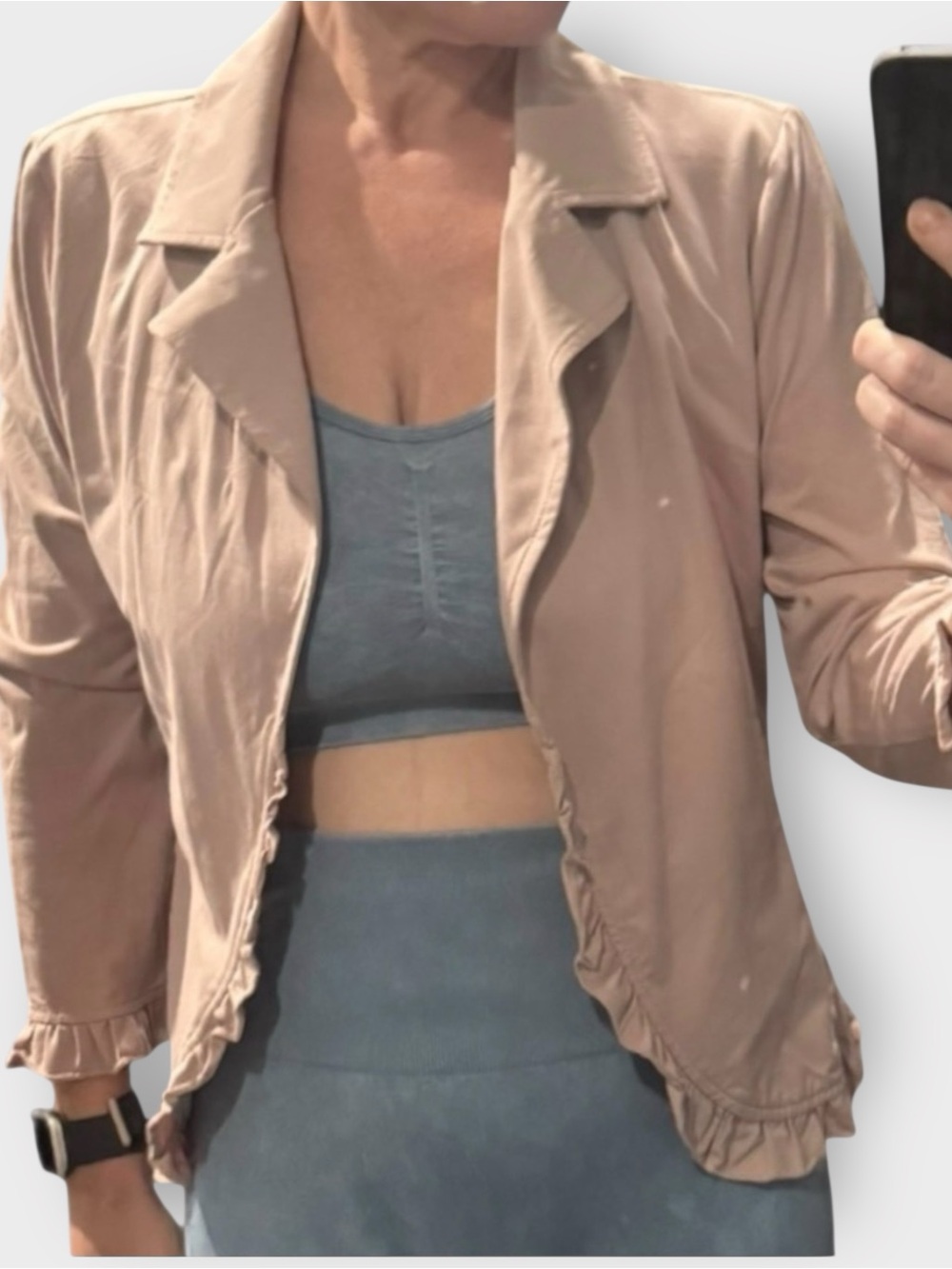 NWT Grace Karin Open Front Ruffle Hem Cropped Blazer | Size M | Neutral Blush